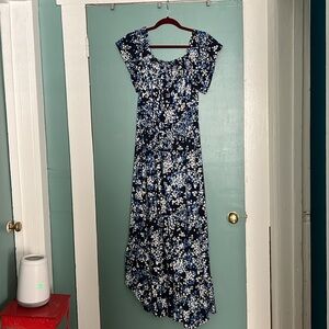 Floral Maxi Dress in Blue and White